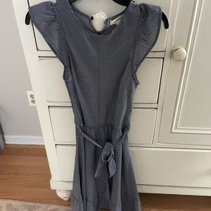 Blue and white knee length dress